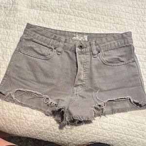 Free People Light Gray Frayed Jean Shorts